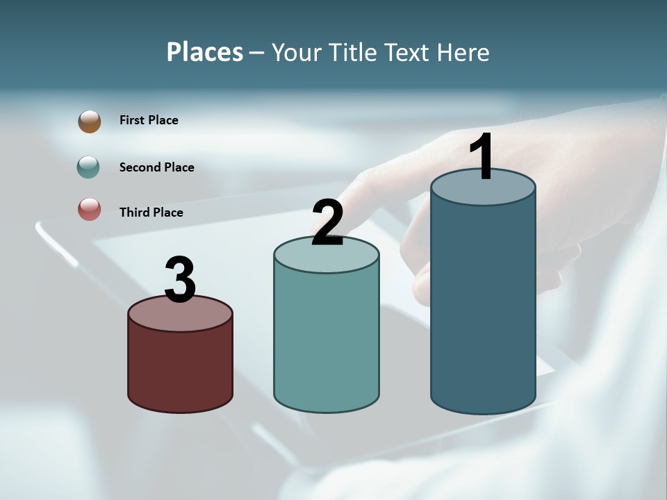 A Person Holding A Tablet With A Hand On It PowerPoint Template