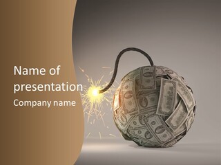 A Ball Of Money With A Sparkler On Top Of It PowerPoint Template