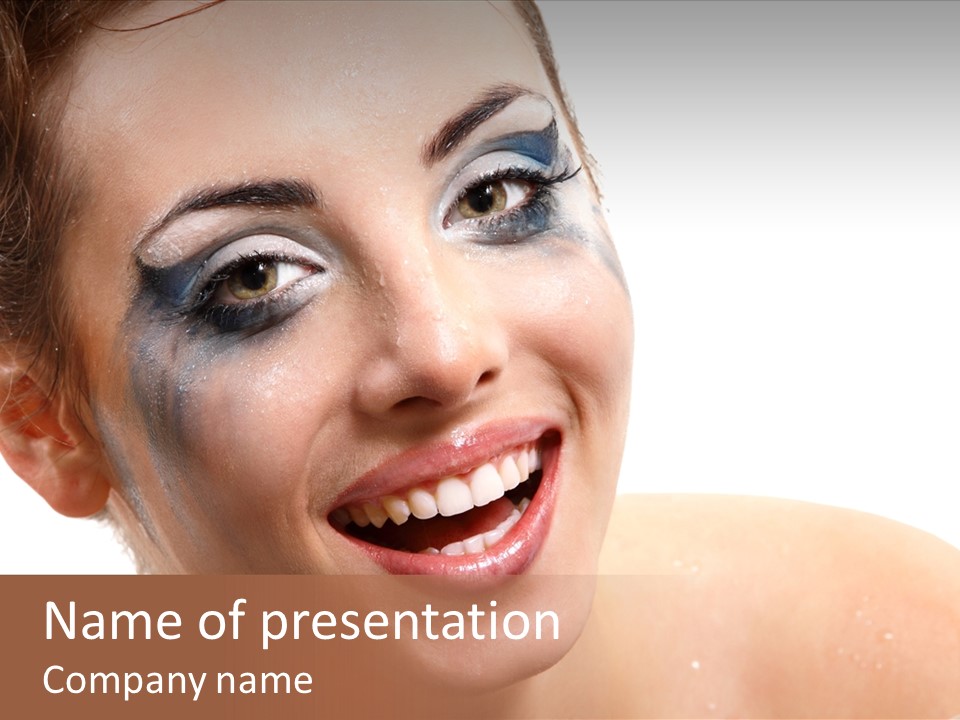 A Woman With Blue Makeup Is Smiling For The Camera PowerPoint Template