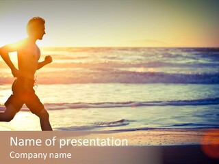 A Man Running On The Beach At Sunset PowerPoint Template