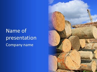 A Pile Of Logs With A Crane In The Background PowerPoint Template