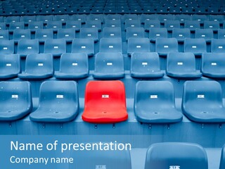 A Red Chair Sitting In The Middle Of A Row Of Blue Chairs PowerPoint Template