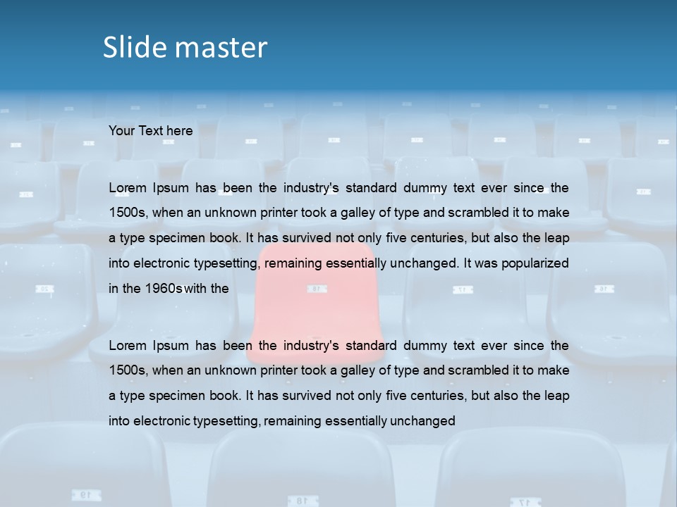 A Red Chair Sitting In The Middle Of A Row Of Blue Chairs PowerPoint Template