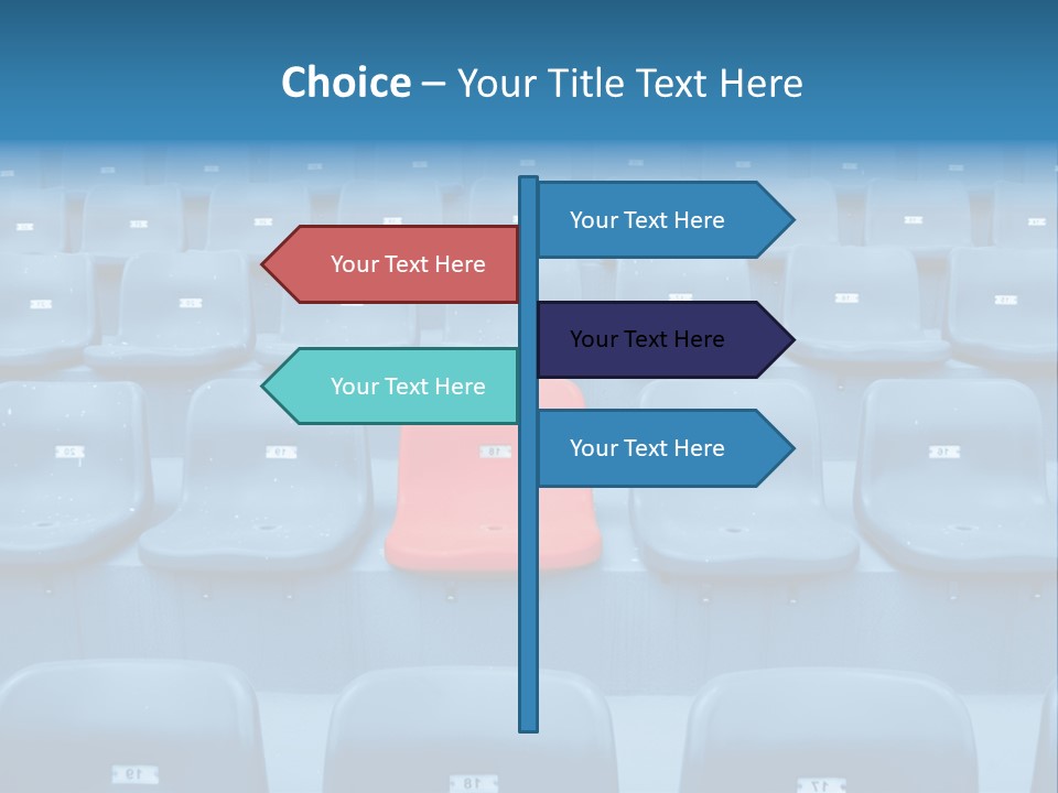 A Red Chair Sitting In The Middle Of A Row Of Blue Chairs PowerPoint Template