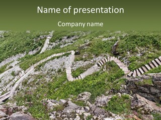 A Rocky Hillside With Stairs Leading Up To The Top Of It PowerPoint Template