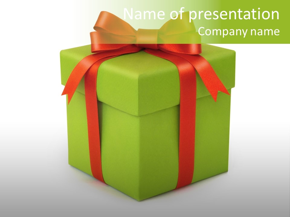 A Green Present Box With A Red Ribbon PowerPoint Template