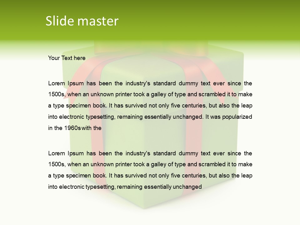 A Green Present Box With A Red Ribbon PowerPoint Template