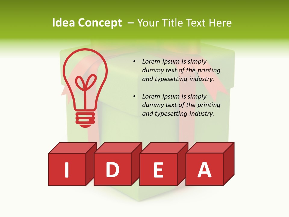 A Green Present Box With A Red Ribbon PowerPoint Template