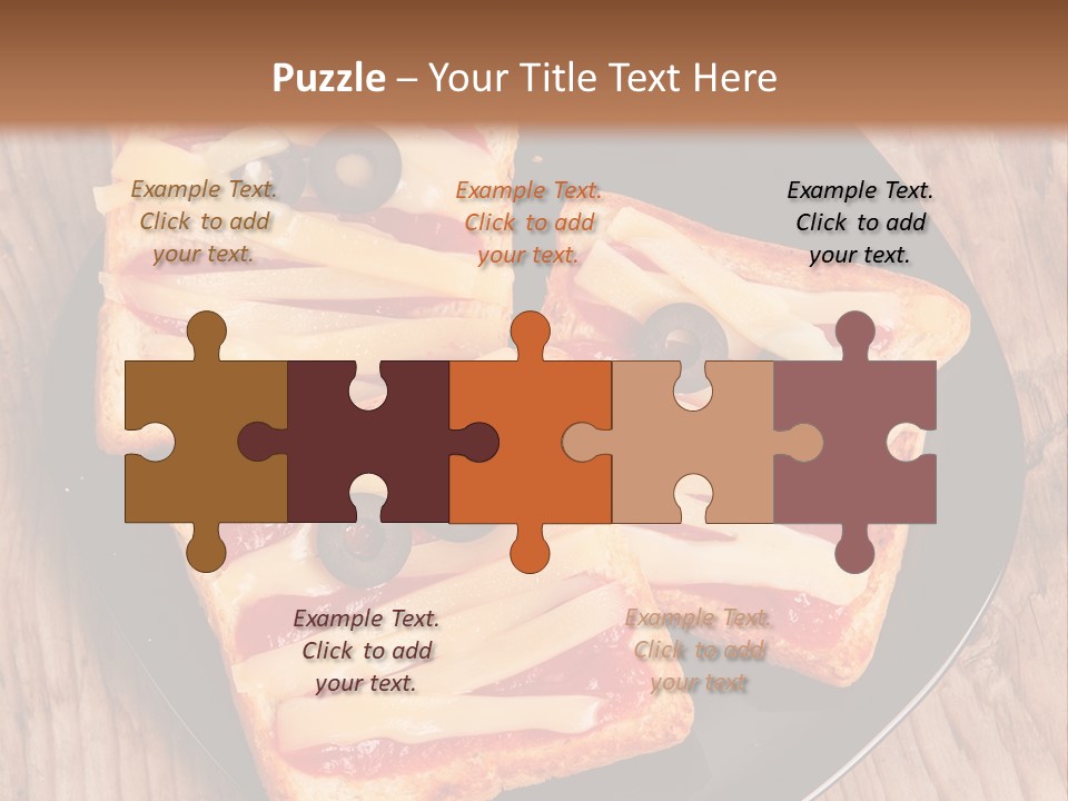 A Black Plate Topped With Slices Of Pizza Covered In Cheese And Olives PowerPoint Template