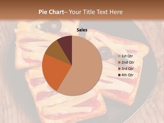 A Black Plate Topped With Slices Of Pizza Covered In Cheese And Olives PowerPoint Template