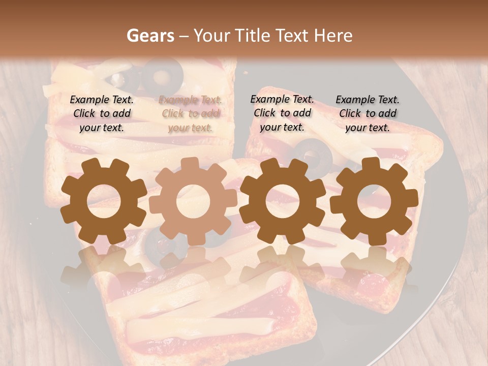 A Black Plate Topped With Slices Of Pizza Covered In Cheese And Olives PowerPoint Template