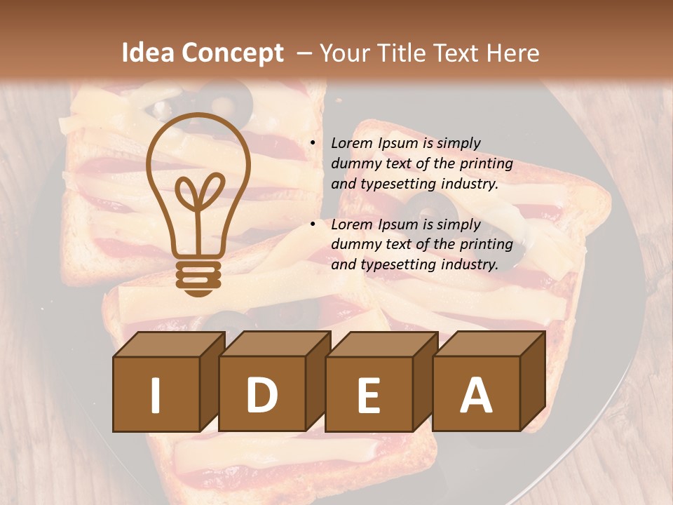 A Black Plate Topped With Slices Of Pizza Covered In Cheese And Olives PowerPoint Template