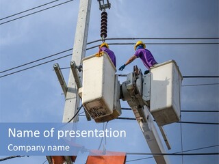 A Couple Of People That Are On A Power Line PowerPoint Template