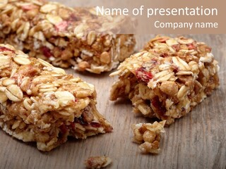 A Wooden Table Topped With Granola And Nuts PowerPoint Template