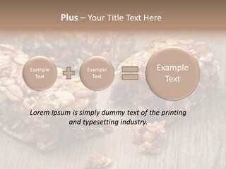 A Wooden Table Topped With Granola And Nuts PowerPoint Template