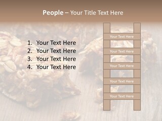 A Wooden Table Topped With Granola And Nuts PowerPoint Template