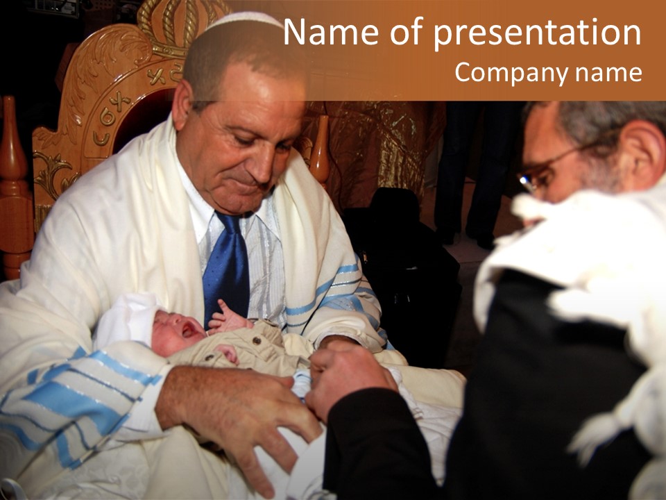 A Man Is Holding A Baby In His Lap PowerPoint Template