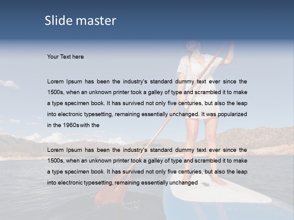 A Woman Standing On A Paddle Board In The Water PowerPoint Template