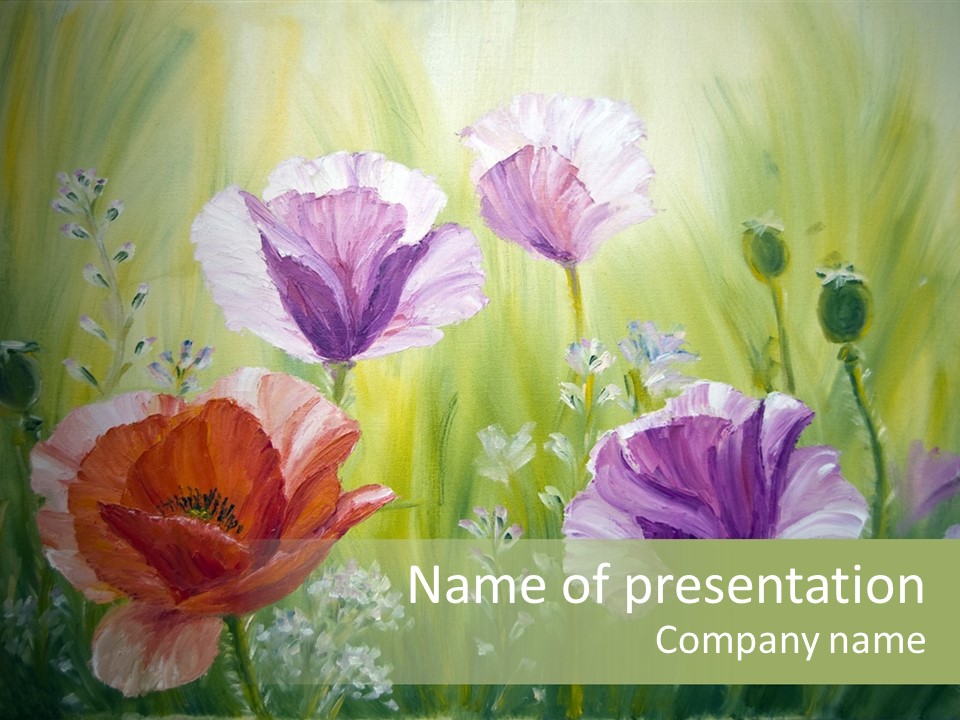 Pink Spring Flowers Oil Painting PowerPoint Template