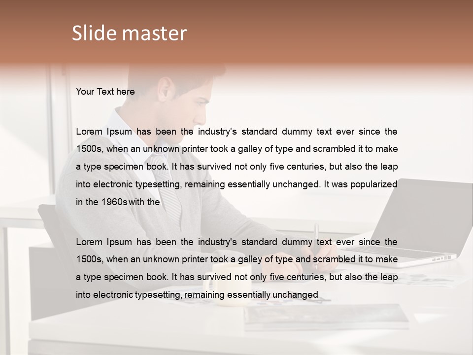 Computer Caucasian Desk PowerPoint Template