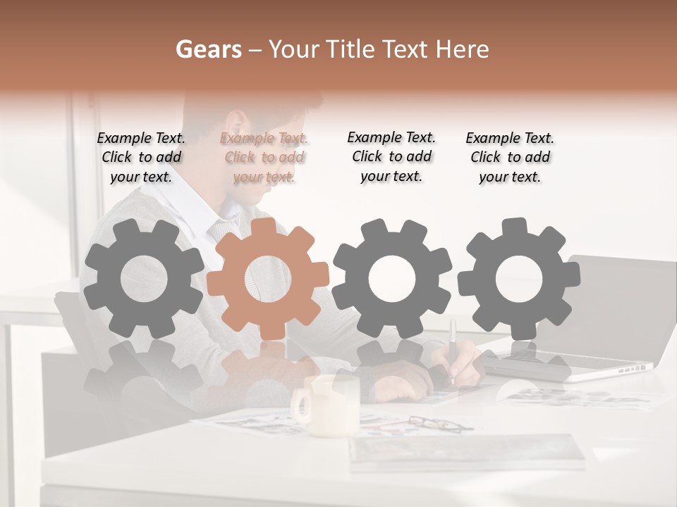 Computer Caucasian Desk PowerPoint Template