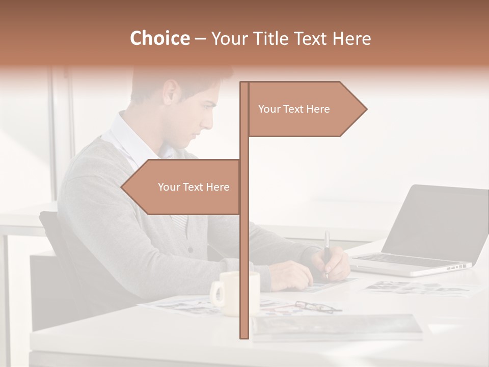 Computer Caucasian Desk PowerPoint Template