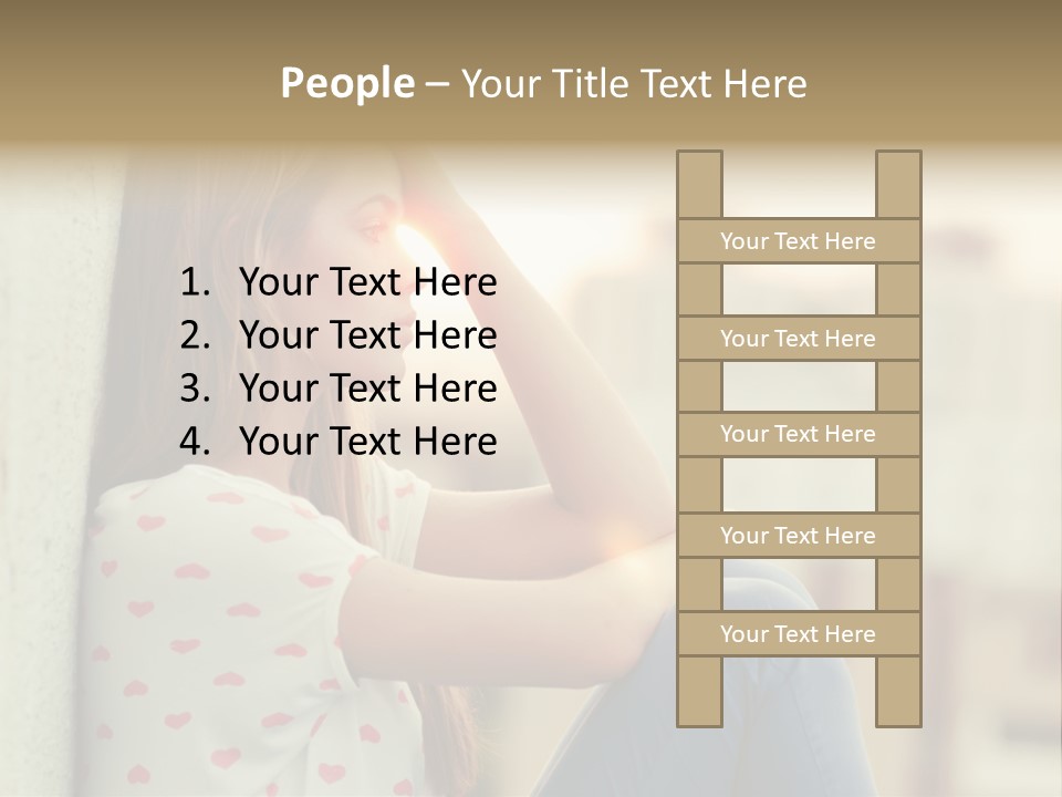 A Woman Sitting On A Ledge With Her Hands On Her Head PowerPoint Template