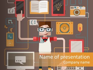 A Man With Glasses Is Standing In Front Of A Computer PowerPoint Template