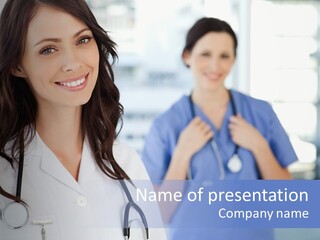 Smart Looking At Camera Indoors PowerPoint Template