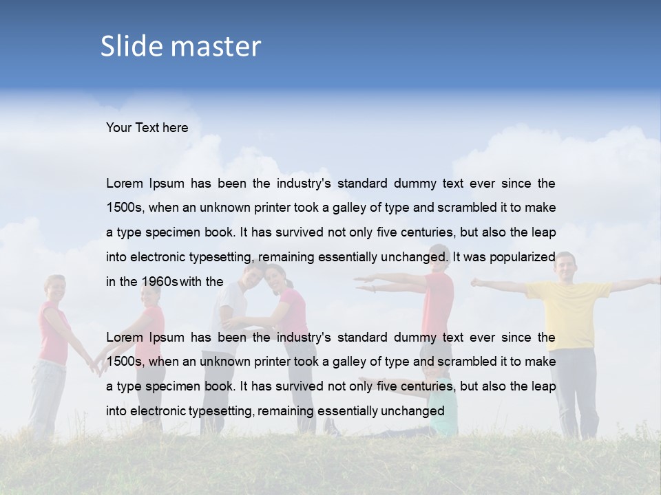 A Group Of People Standing On Top Of A Grass Covered Field PowerPoint Template