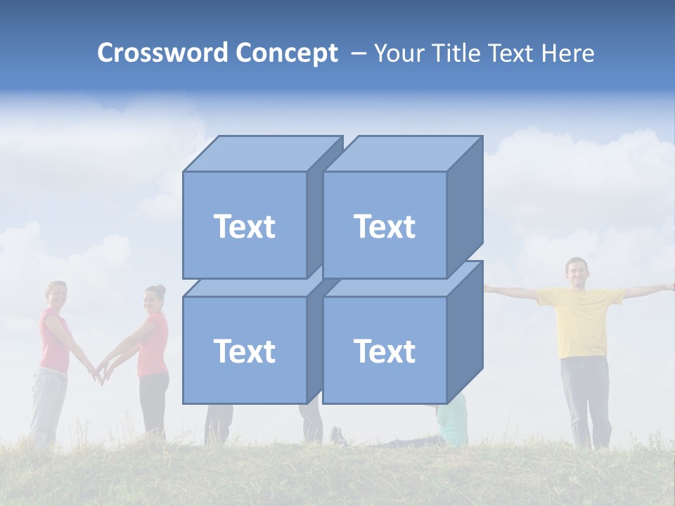 A Group Of People Standing On Top Of A Grass Covered Field PowerPoint Template