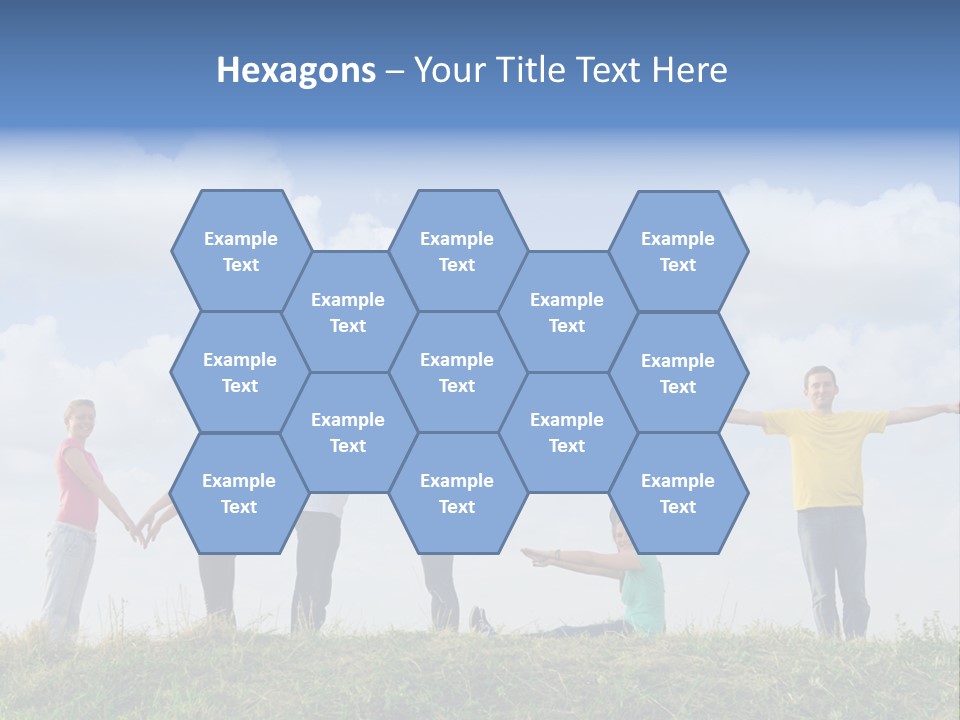 A Group Of People Standing On Top Of A Grass Covered Field PowerPoint Template