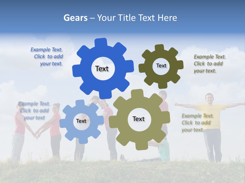 A Group Of People Standing On Top Of A Grass Covered Field PowerPoint Template