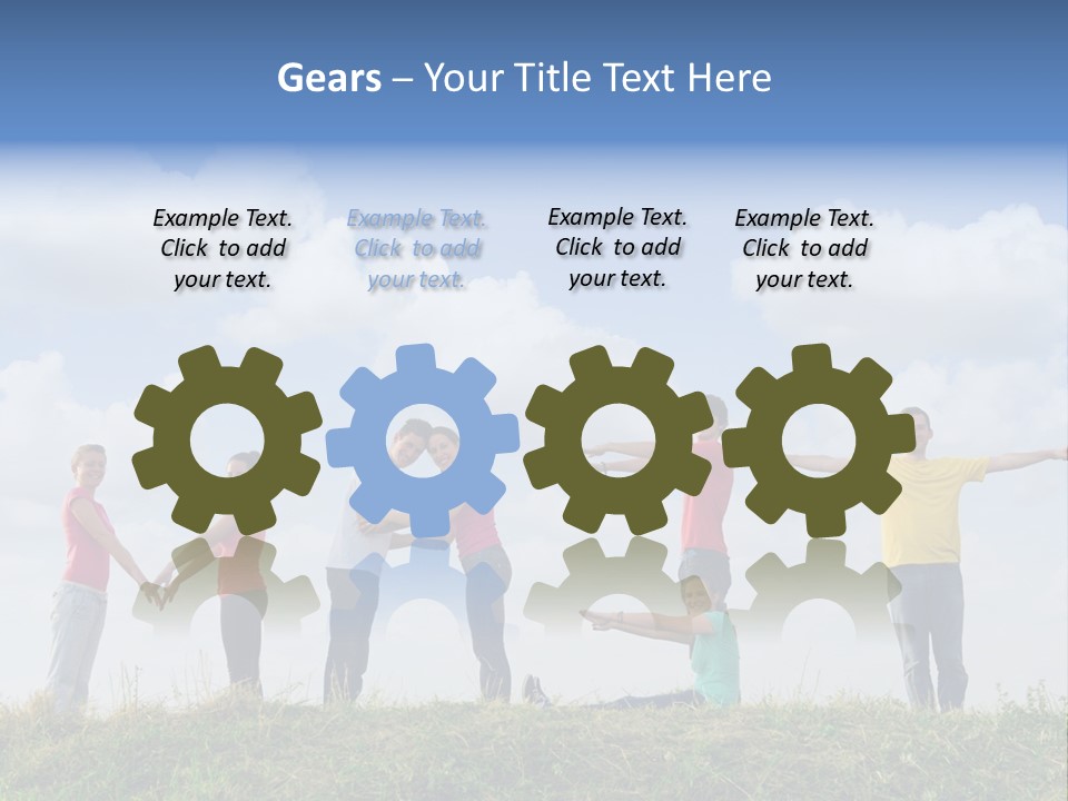 A Group Of People Standing On Top Of A Grass Covered Field PowerPoint Template