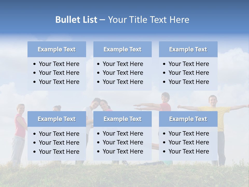 A Group Of People Standing On Top Of A Grass Covered Field PowerPoint Template