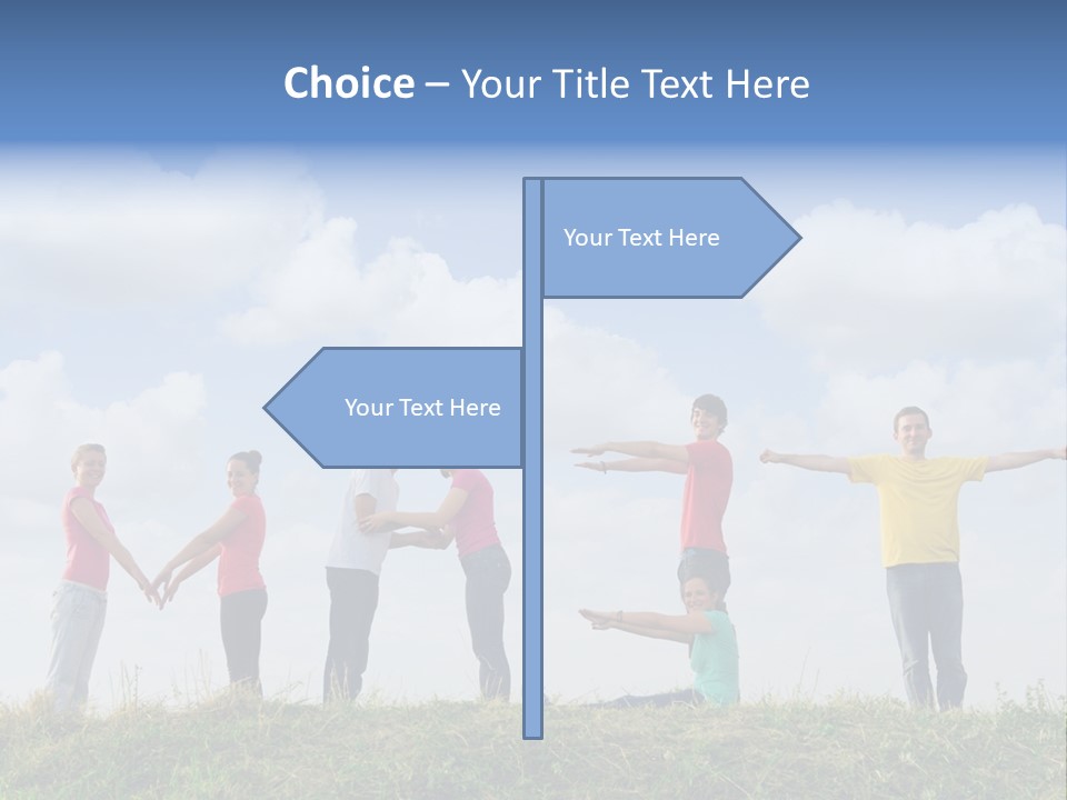 A Group Of People Standing On Top Of A Grass Covered Field PowerPoint Template