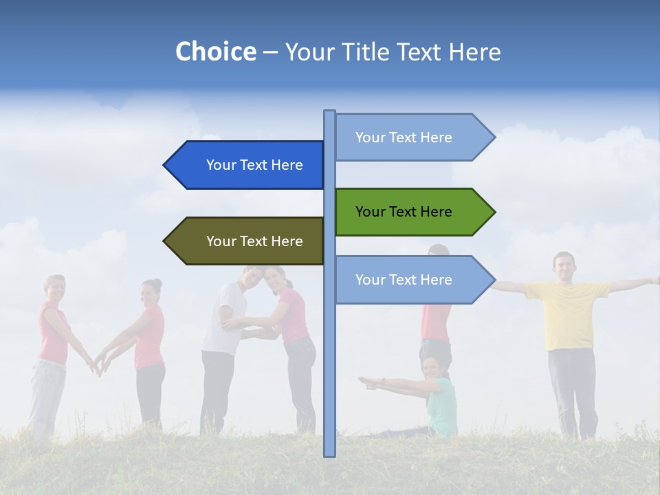 A Group Of People Standing On Top Of A Grass Covered Field PowerPoint Template