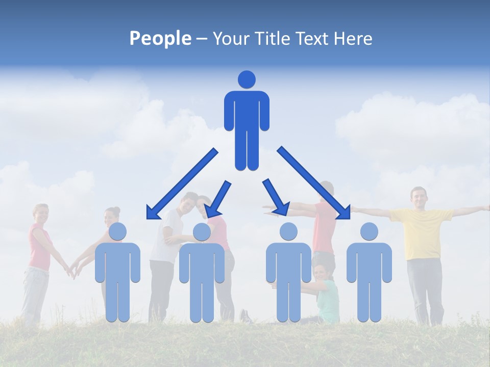 A Group Of People Standing On Top Of A Grass Covered Field PowerPoint Template