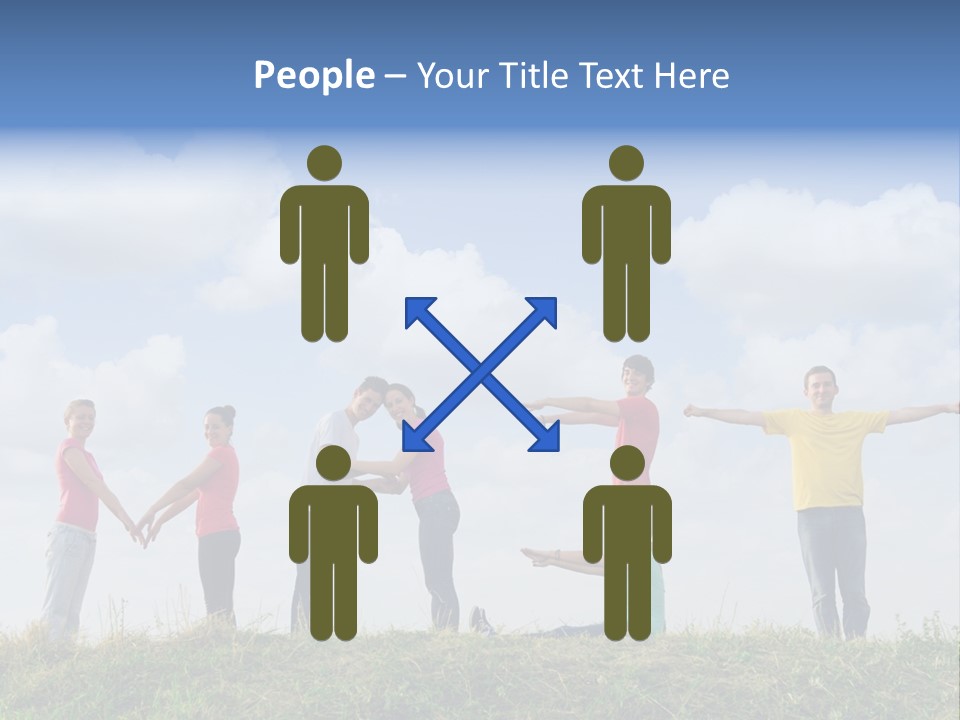 A Group Of People Standing On Top Of A Grass Covered Field PowerPoint Template