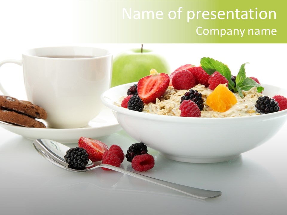 A Bowl Of Oatmeal With Fruit And A Cup Of Coffee PowerPoint Template
