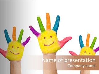 Celebration Kids Painted Hands Support PowerPoint Template