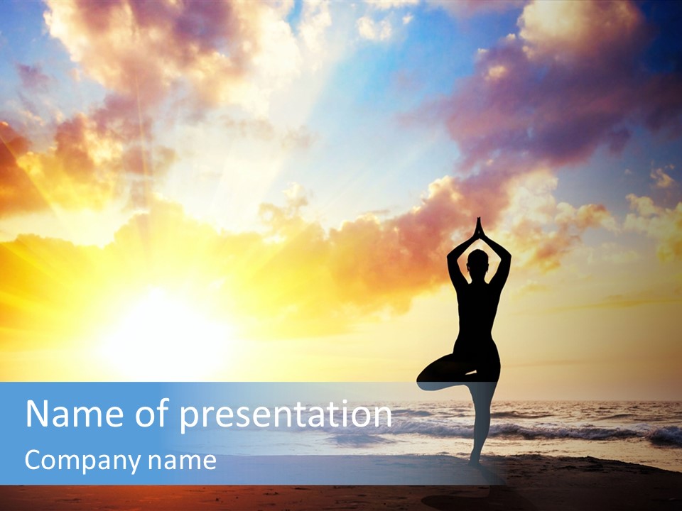 A Woman Doing Yoga On The Beach At Sunset PowerPoint Template