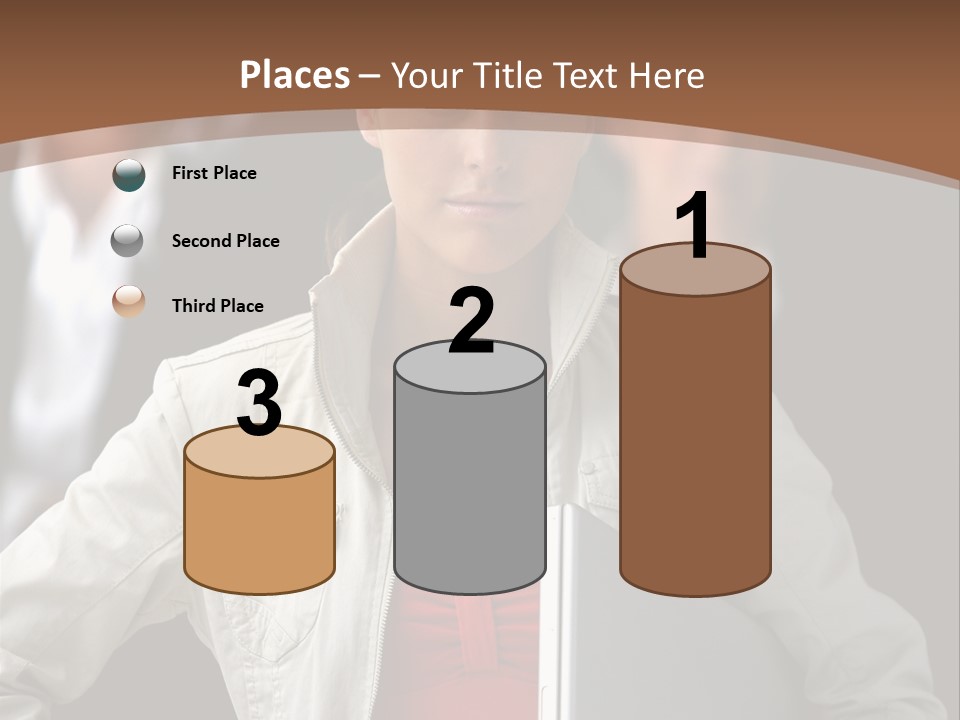 A Woman Holding A Laptop In Front Of A Group Of People PowerPoint Template