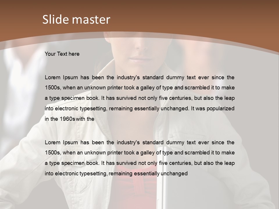 A Woman Holding A Laptop In Front Of A Group Of People PowerPoint Template