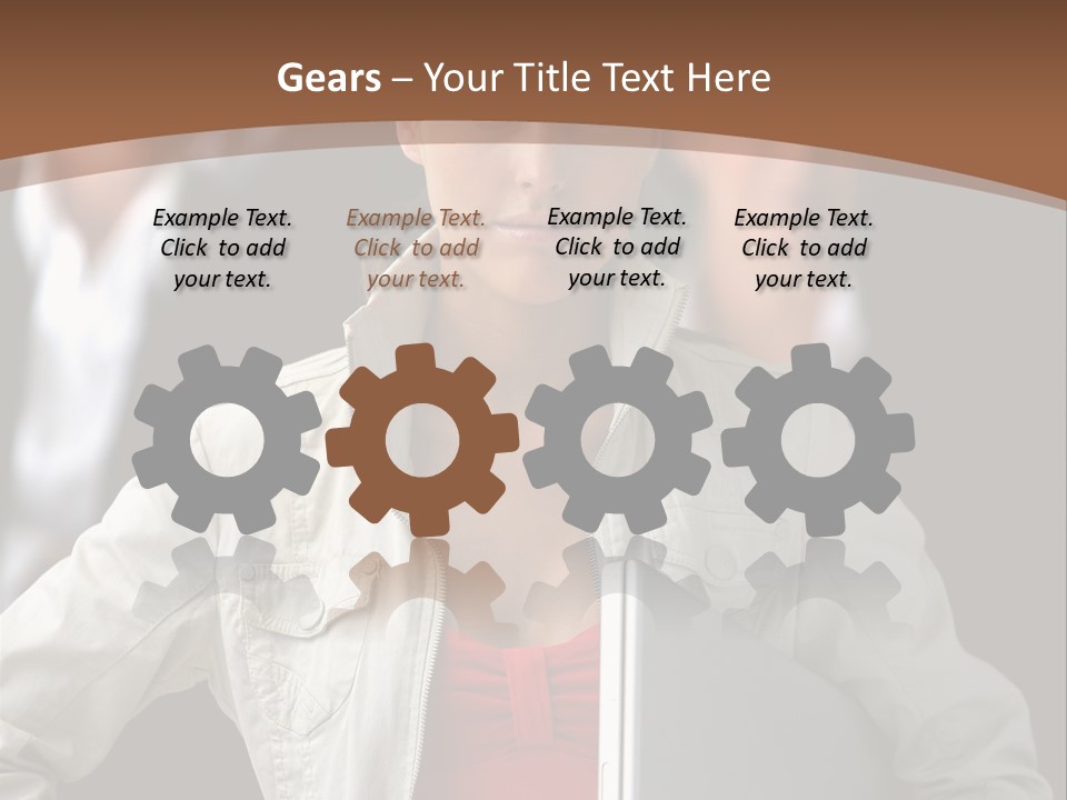 A Woman Holding A Laptop In Front Of A Group Of People PowerPoint Template