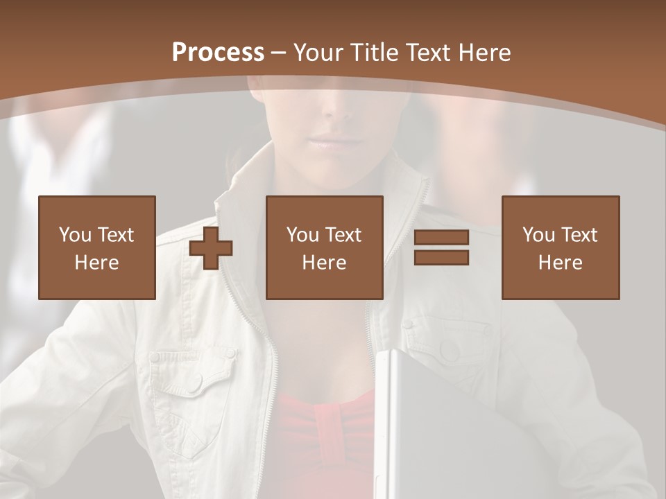 A Woman Holding A Laptop In Front Of A Group Of People PowerPoint Template