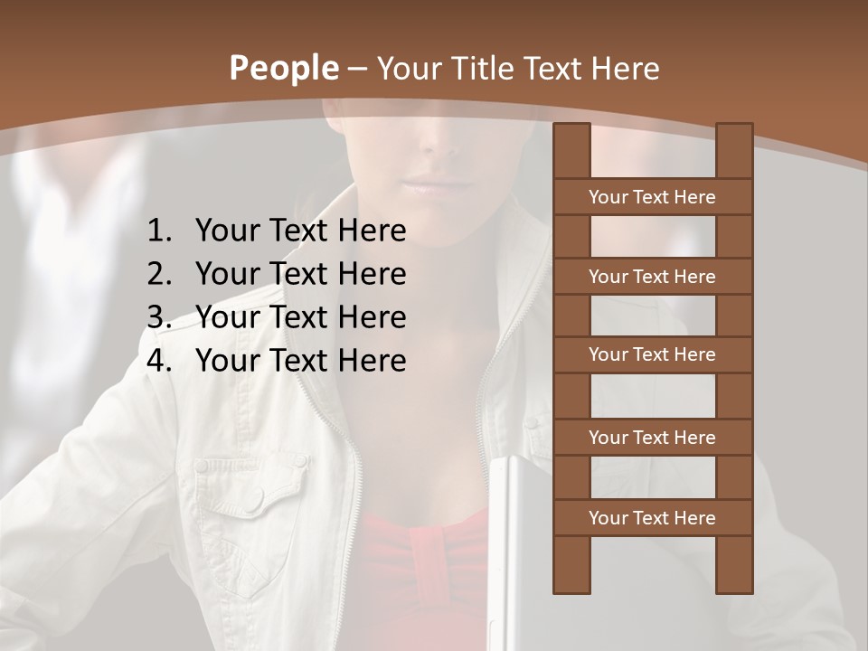 A Woman Holding A Laptop In Front Of A Group Of People PowerPoint Template