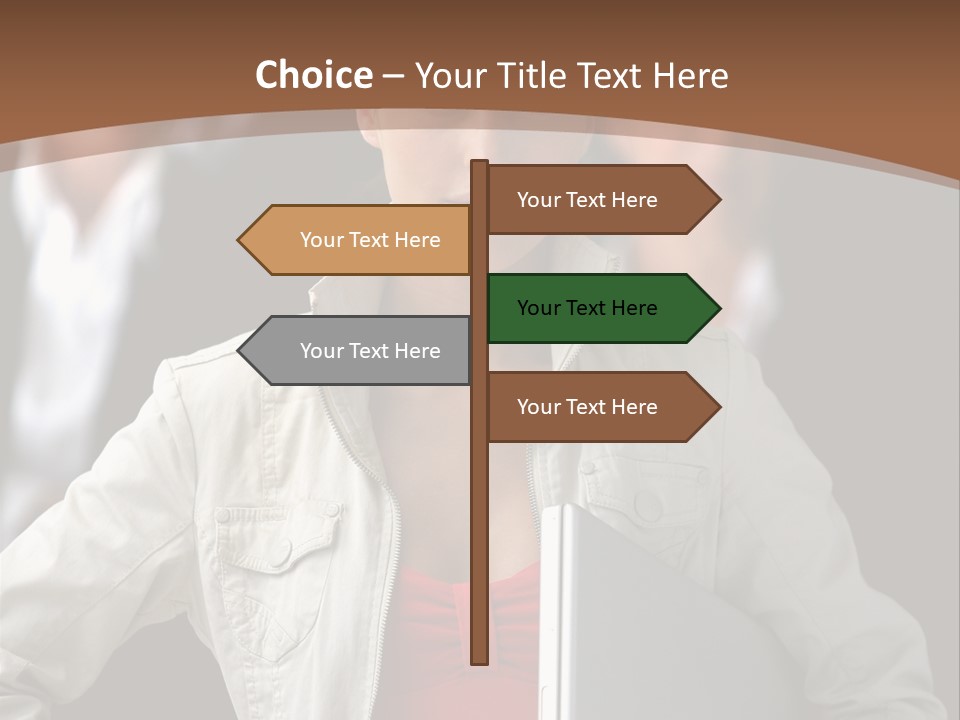 A Woman Holding A Laptop In Front Of A Group Of People PowerPoint Template