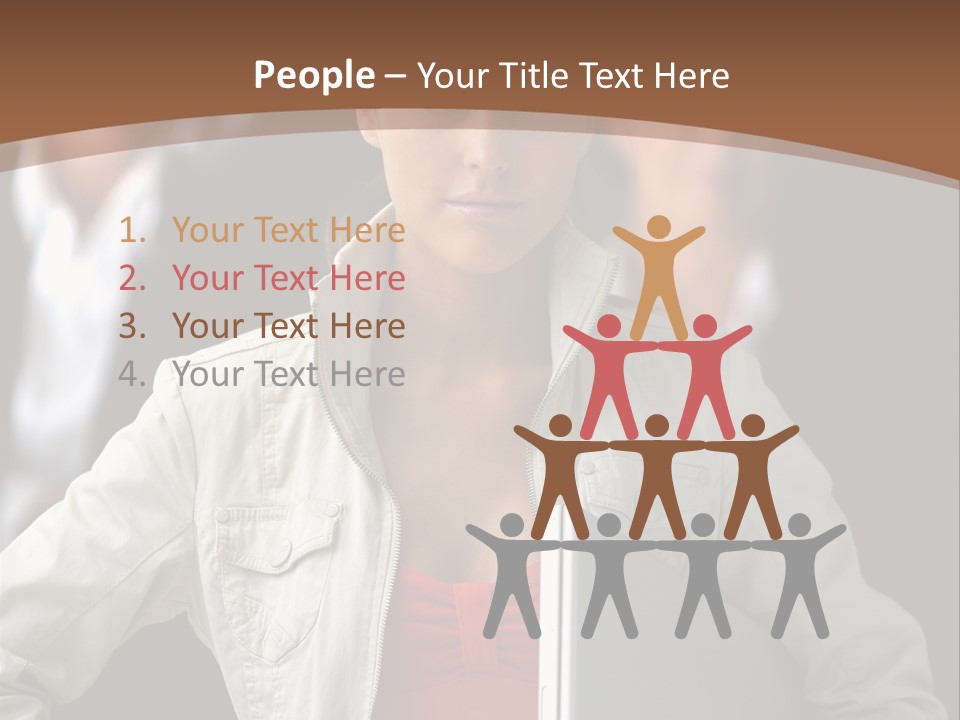 A Woman Holding A Laptop In Front Of A Group Of People PowerPoint Template