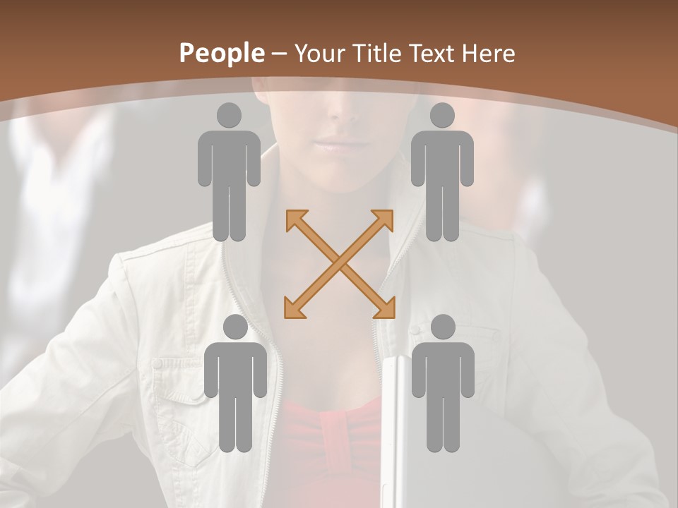 A Woman Holding A Laptop In Front Of A Group Of People PowerPoint Template